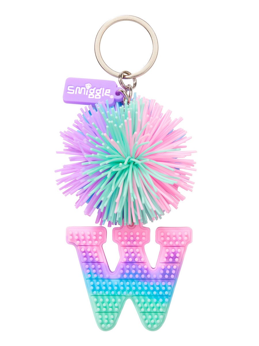 breloc cu alfabet parfumat cu pom-pom pastel