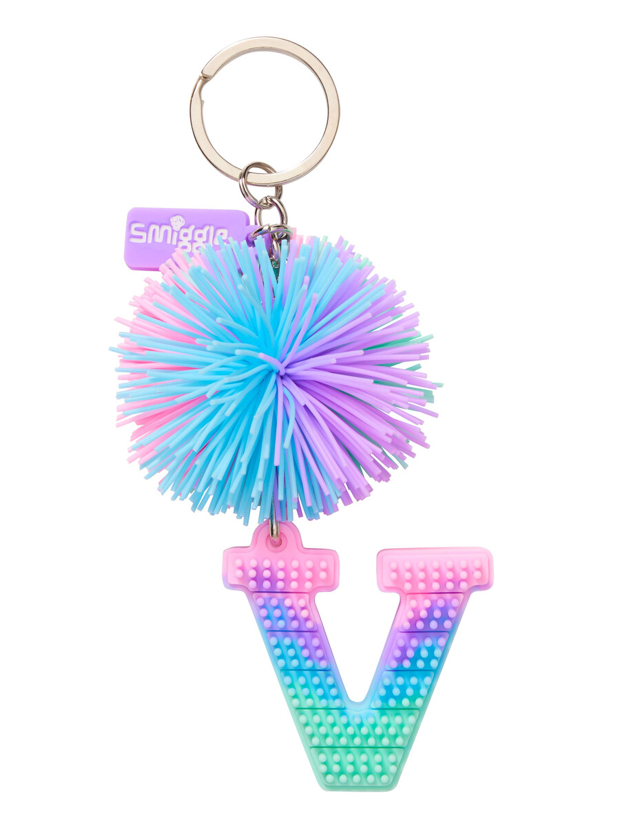 breloc cu alfabet parfumat cu pom-pom pastel